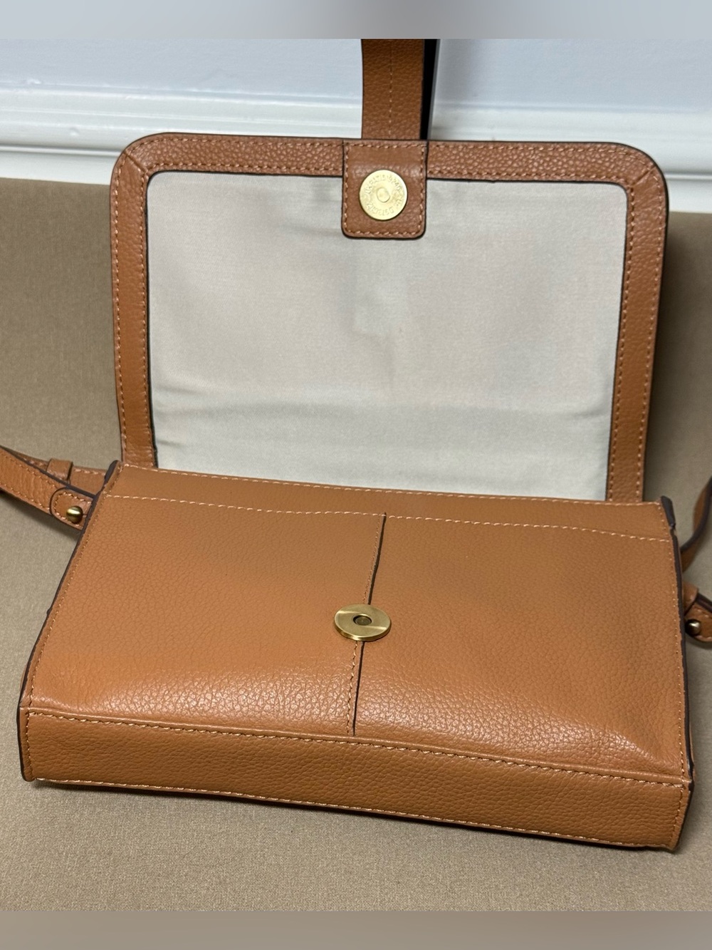 LODIS Leather Front Flap Danica Crossbody Bag - Tan - Picture 4 of 9